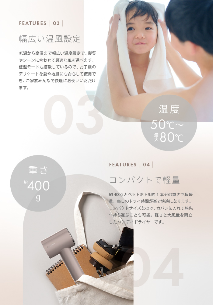 BLDCモーターで大風量速乾