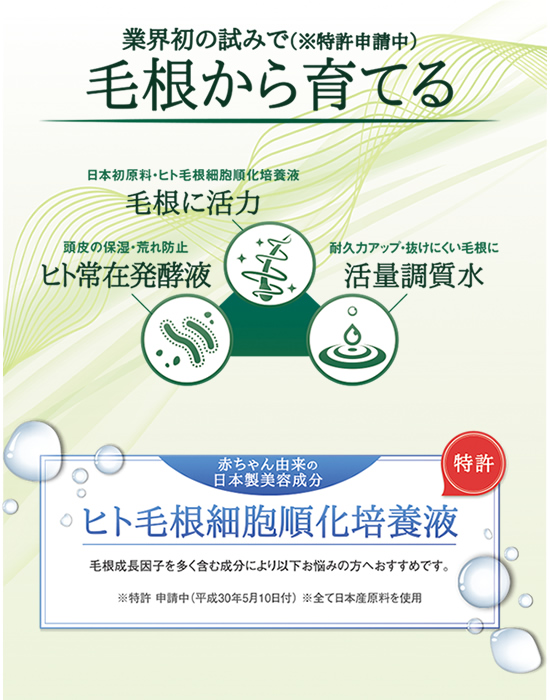 業界初の試みで（特許申請中）、毛根から育てる