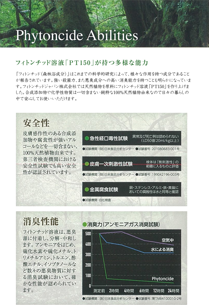 フィトンチッド溶液「PT150」が持つ多様な能力